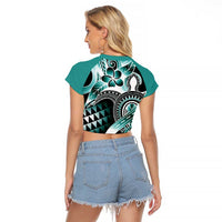 Aloha Turquoise Tribal Honu Tattoo Raglan Cropped T Shirt LT9 - Polynesian Pride