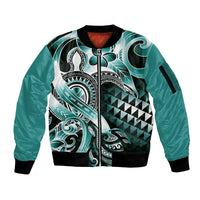 Aloha Turquoise Tribal Honu Tattoo Sleeve Zip Bomber Jacket LT9 Unisex Turquoise - Polynesian Pride