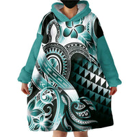Aloha Turquoise Tribal Honu Tattoo Wearable Blanket Hoodie LT9 - Polynesian Pride