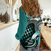 Aloha Turquoise Tribal Honu Tattoo Women Casual Shirt