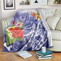 Personalised Chuuk States Humpback Whale Blanket Polynesian Tropical Flowers LT9 Blue - Polynesian Pride