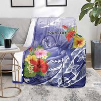 Personalised Chuuk States Humpback Whale Blanket Polynesian Tropical Flowers LT9 - Polynesian Pride