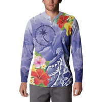 Personalised Chuuk States Humpback Whale Button Sweatshirt Polynesian Tropical Flowers LT9 - Polynesian Pride