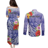 Personalised Chuuk States Humpback Whale Couples Matching Puletasi and Long Sleeve Button Shirt Polynesian Tropical Flowers LT9 - Polynesian Pride