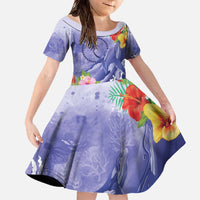 Personalised Chuuk States Humpback Whale Family Matching Off The Shoulder Long Sleeve Dress and Hawaiian Shirt Polynesian Tropical Flowers