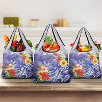 Personalised Chuuk States Humpback Whale Grocery Bag Polynesian Tropical Flowers