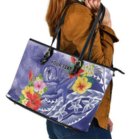 Personalised Chuuk States Humpback Whale Leather Tote Bag Polynesian Tropical Flowers