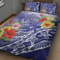 Personalised Chuuk States Humpback Whale Quilt Bed Set Polynesian Tropical Flowers