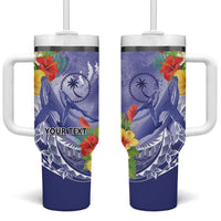 Personalised Chuuk States Humpback Whale Tumbler With Handle Polynesian Tropical Flowers LT9 One Size: 40 oz Blue - Polynesian Pride