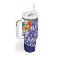 Personalised Chuuk States Humpback Whale Tumbler With Handle Polynesian Tropical Flowers LT9 - Polynesian Pride