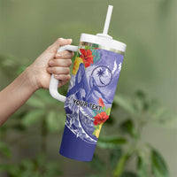 Personalised Chuuk States Humpback Whale Tumbler With Handle Polynesian Tropical Flowers LT9 - Polynesian Pride