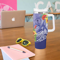 Personalised Chuuk States Humpback Whale Tumbler With Handle Polynesian Tropical Flowers LT9 - Polynesian Pride