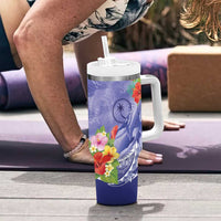 Personalised Chuuk States Humpback Whale Tumbler With Handle Polynesian Tropical Flowers LT9 - Polynesian Pride