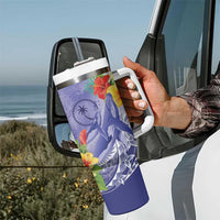 Personalised Chuuk States Humpback Whale Tumbler With Handle Polynesian Tropical Flowers LT9 - Polynesian Pride