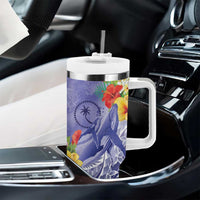 Personalised Chuuk States Humpback Whale Tumbler With Handle Polynesian Tropical Flowers LT9 - Polynesian Pride