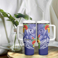 Personalised Chuuk States Humpback Whale Tumbler With Handle Polynesian Tropical Flowers LT9 - Polynesian Pride
