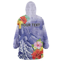 Personalised Chuuk States Humpback Whale Wearable Blanket Hoodie Polynesian Tropical Flowers