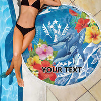 Personalised Kosrae States Humpback Whale Beach Blanket Polynesian Tropical Flowers