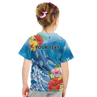 Personalised Kosrae States Humpback Whale Kid T Shirt Polynesian Tropical Flowers