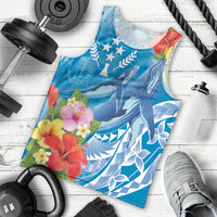 Personalised Kosrae States Humpback Whale Men Tank Top Polynesian Tropical Flowers