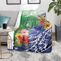 Personalised Pohnpei States Humpback Whale Blanket Polynesian Tropical Flowers