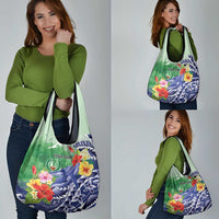 Personalised Pohnpei States Humpback Whale Grocery Bag Polynesian Tropical Flowers