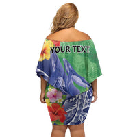 Personalised Pohnpei States Humpback Whale Off Shoulder Short Dress Polynesian Tropical Flowers