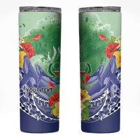 Personalised Pohnpei States Humpback Whale Skinny Tumbler Polynesian Tropical Flowers