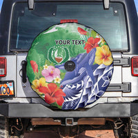 Personalised Pohnpei States Humpback Whale Spare Tire Cover Polynesian Tropical Flowers
