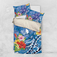 Personalised Yap States Humpback Whale Bedding Set Polynesian Tropical Flowers