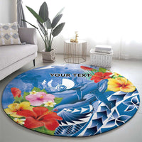Personalised Yap States Humpback Whale Round Carpet Polynesian Tropical Flowers