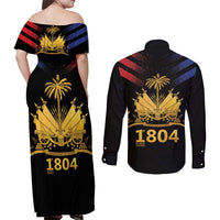Haiti Independence Day Couples Matching Off Shoulder Maxi Dress and Long Sleeve Button Shirt The First Black Republic Since 1804 LT9 - Polynesian Pride