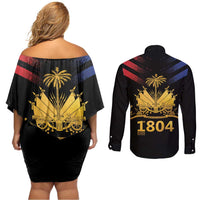 Haiti Independence Day Couples Matching Off Shoulder Short Dress and Long Sleeve Button Shirt The First Black Republic Since 1804 LT9 - Polynesian Pride