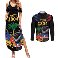 Haiti Independence Day Couples Matching Summer Maxi Dress and Long Sleeve Button Shirt The First Black Republic Since 1804 LT9 Blakc - Polynesian Pride