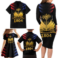 Haiti Independence Day Family Matching Long Sleeve Bodycon Dress and Hawaiian Shirt The First Black Republic Since 1804