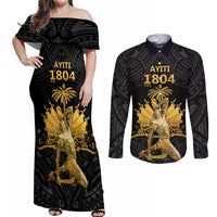 Haitian Negre Marron 1804 Couples Matching Off Shoulder Maxi Dress and Long Sleeve Button Shirt Black Polynesian Pattern LT9 Black - Polynesian Pride