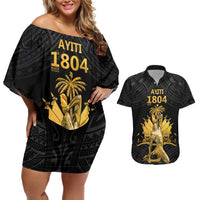 Haitian Negre Marron 1804 Couples Matching Off Shoulder Short Dress and Hawaiian Shirt Black Polynesian Pattern LT9 Black - Polynesian Pride