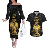 Haitian Negre Marron 1804 Couples Matching Off The Shoulder Long Sleeve Dress and Hawaiian Shirt Black Polynesian Pattern LT9 Black - Polynesian Pride