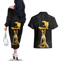 Haitian Negre Marron 1804 Couples Matching Off The Shoulder Long Sleeve Dress and Hawaiian Shirt Black Polynesian Pattern LT9 - Polynesian Pride