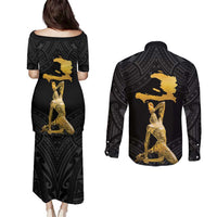 Haitian Negre Marron 1804 Couples Matching Puletasi and Long Sleeve Button Shirt Black Polynesian Pattern LT9 - Polynesian Pride