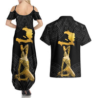Haitian Negre Marron 1804 Couples Matching Summer Maxi Dress and Hawaiian Shirt Black Polynesian Pattern LT9 - Polynesian Pride