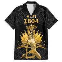 Haitian Negre Marron 1804 Family Matching Short Sleeve Bodycon Dress and Hawaiian Shirt Black Polynesian Pattern