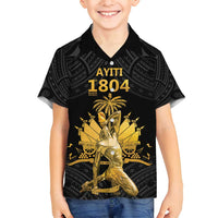 Haitian Negre Marron 1804 Family Matching Tank Maxi Dress and Hawaiian Shirt Black Polynesian Pattern