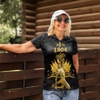 Haitian Negre Marron 1804 Women Polo Shirt Black Polynesian Pattern