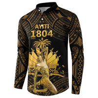 Haitian Negre Marron 1804 Button Sweatshirt Gold Polynesian Pattern LT9 - Polynesian Pride