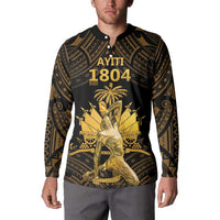 Haitian Negre Marron 1804 Button Sweatshirt Gold Polynesian Pattern LT9 - Polynesian Pride