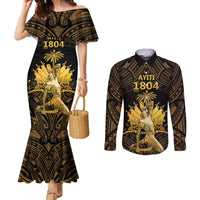 Haitian Negre Marron 1804 Couples Matching Mermaid Dress and Long Sleeve Button Shirt Gold Polynesian Pattern LT9 Gold - Polynesian Pride