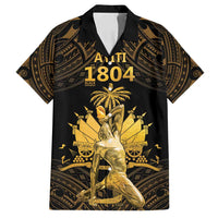 Haitian Negre Marron 1804 Family Matching Long Sleeve Bodycon Dress and Hawaiian Shirt Gold Polynesian Pattern