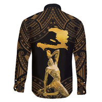 Haitian Negre Marron 1804 Family Matching Tank Maxi Dress and Hawaiian Shirt Gold Polynesian Pattern