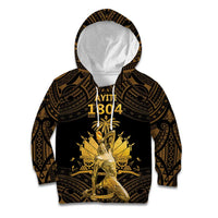 Haitian Negre Marron 1804 Kid Hoodie Gold Polynesian Pattern